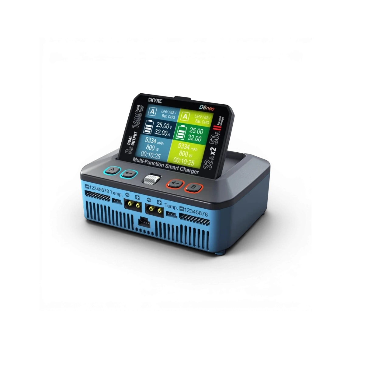 Chargeur intelligent multifonction DriftParadiZ SkyRC D8neo avec écran ColorX orientable et deux sorties haute puissance