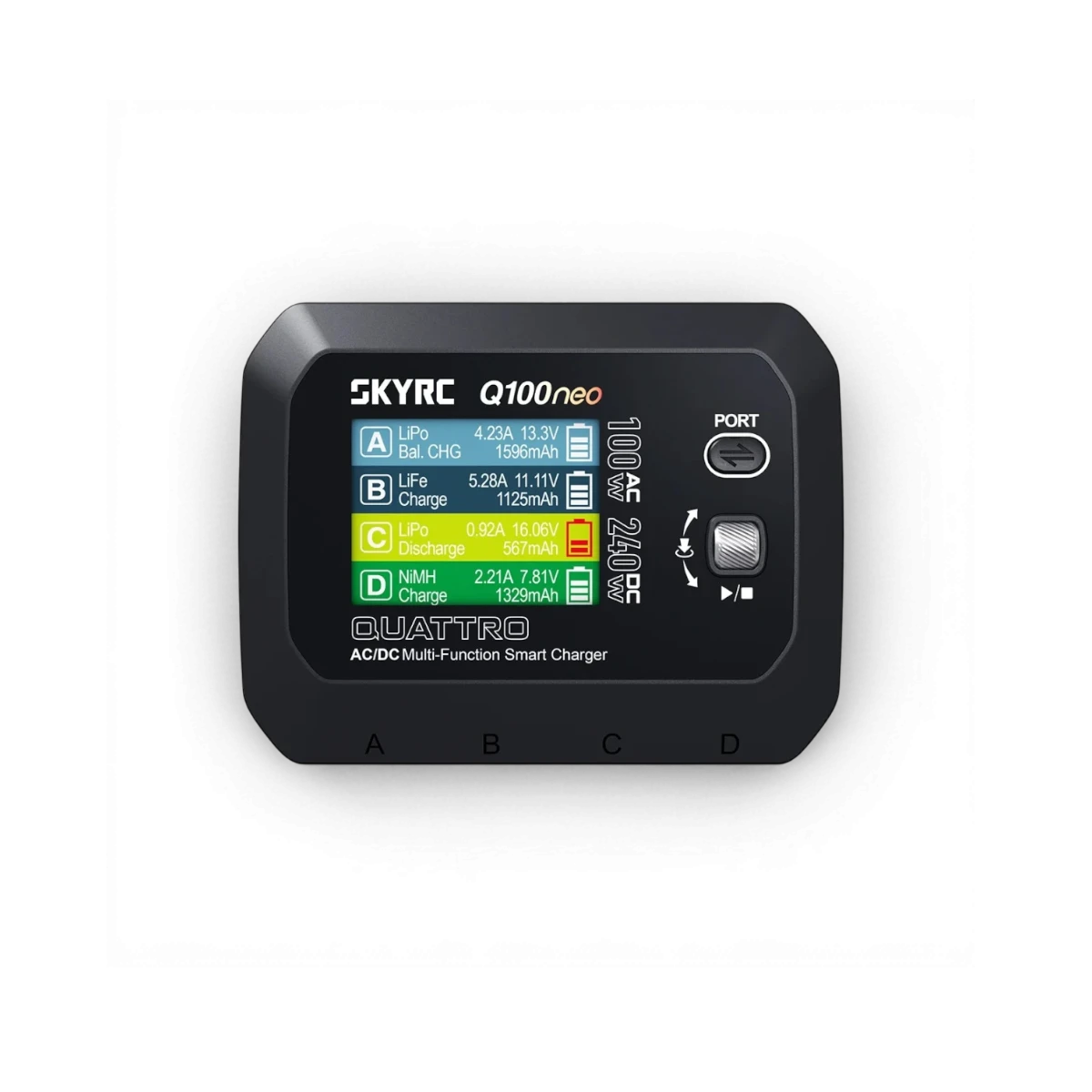 Chargeur intelligent SkyRC Q100 Neo DriftParadiZ avec écran couleur 4 sorties pour batteries LiPo et NiMH
