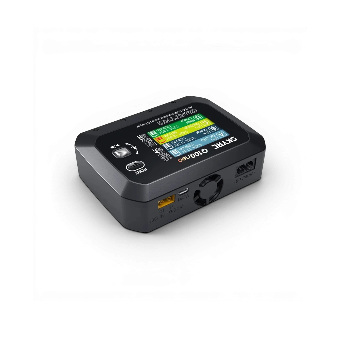 Chargeur intelligent SkyRC Q100 Neo DriftParadiZ avec 4 sorties pour batteries LiPo, écran couleur et port DC