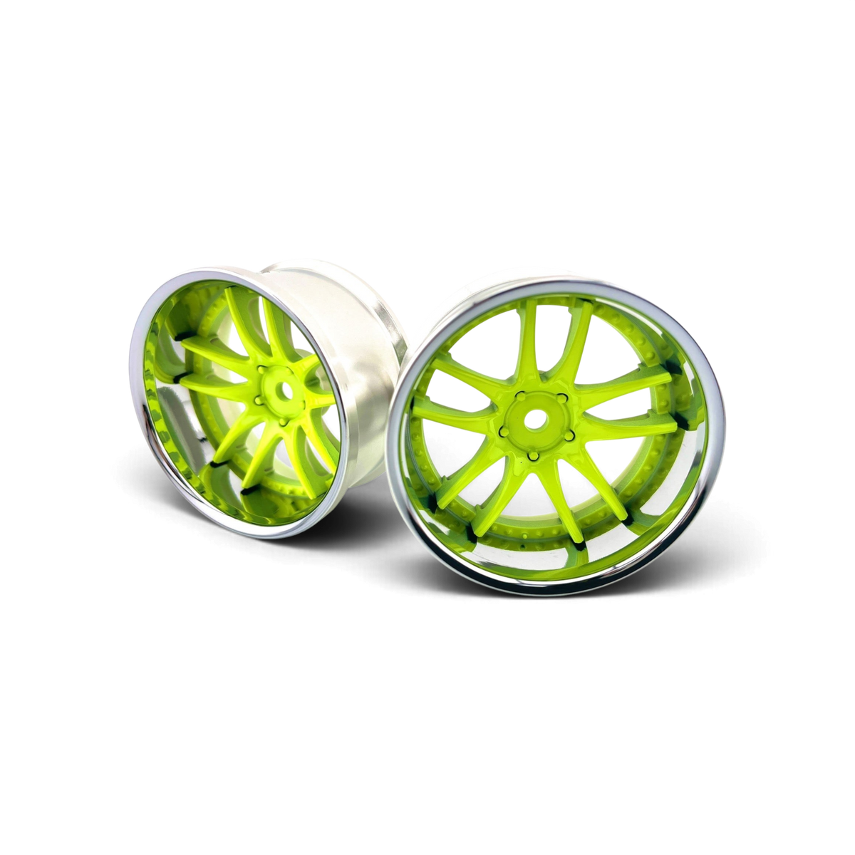 Jantes Work Emotion CR3P en chrome avec accents jaune néon, roues sportives pour voitures de performance, image de Custom lab's