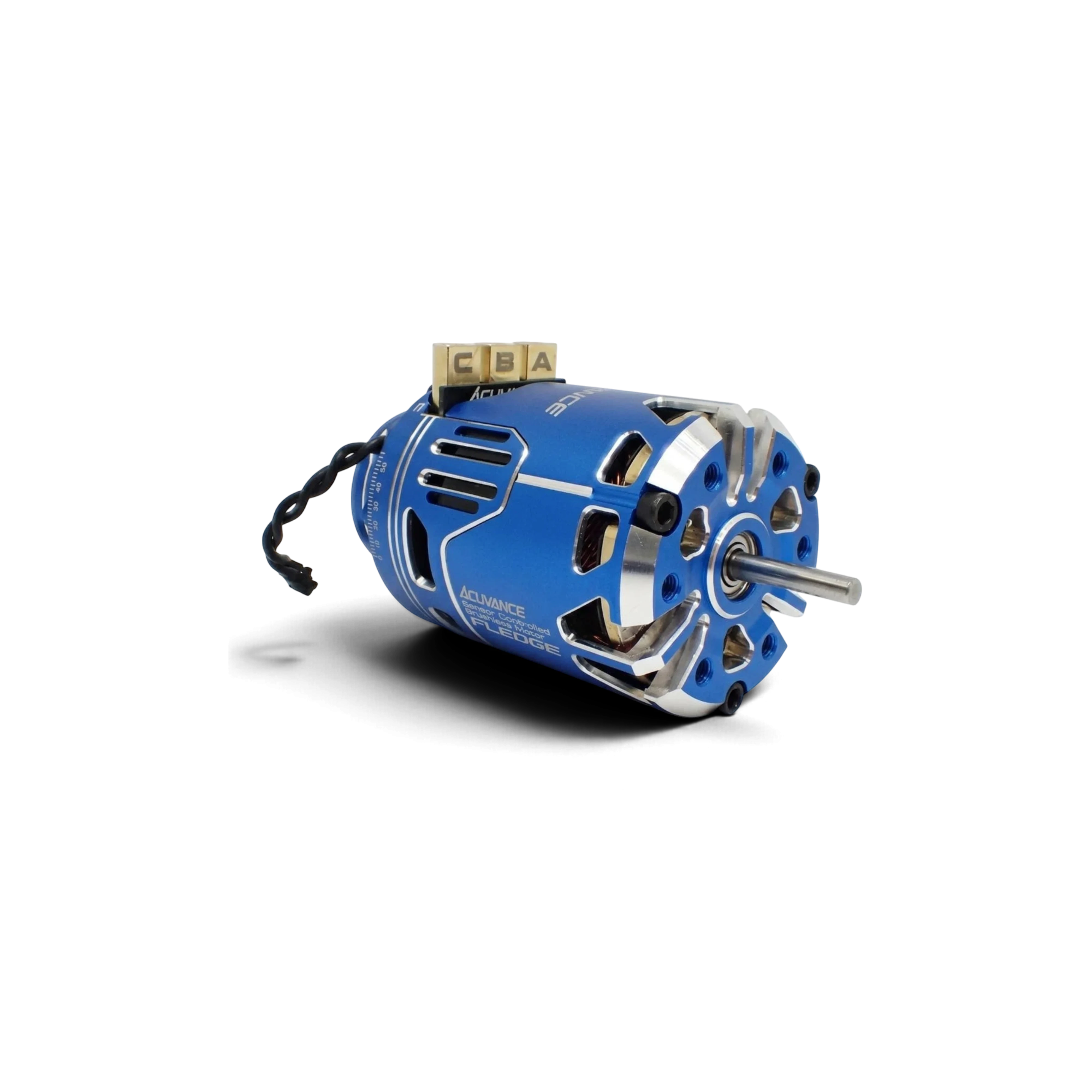 Moteur brushless Acuvance Fledge 13.5T bleu avec ventilateur intégré, vendu par DriftParadiZ