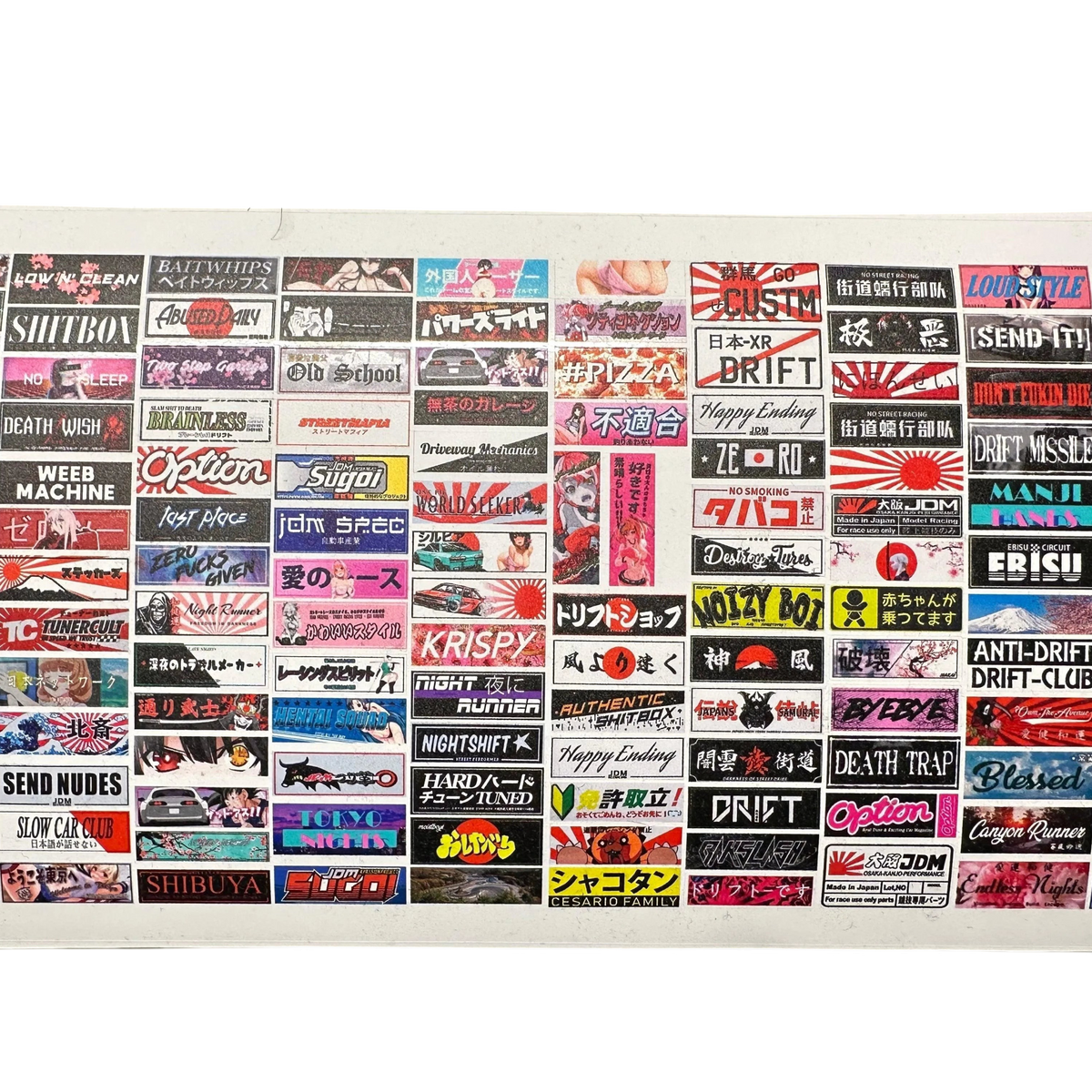 Planche slap stickers Black Drift Stickers avec des autocollants JDM colorés et graphiques pour personnaliser votre planche de skate.