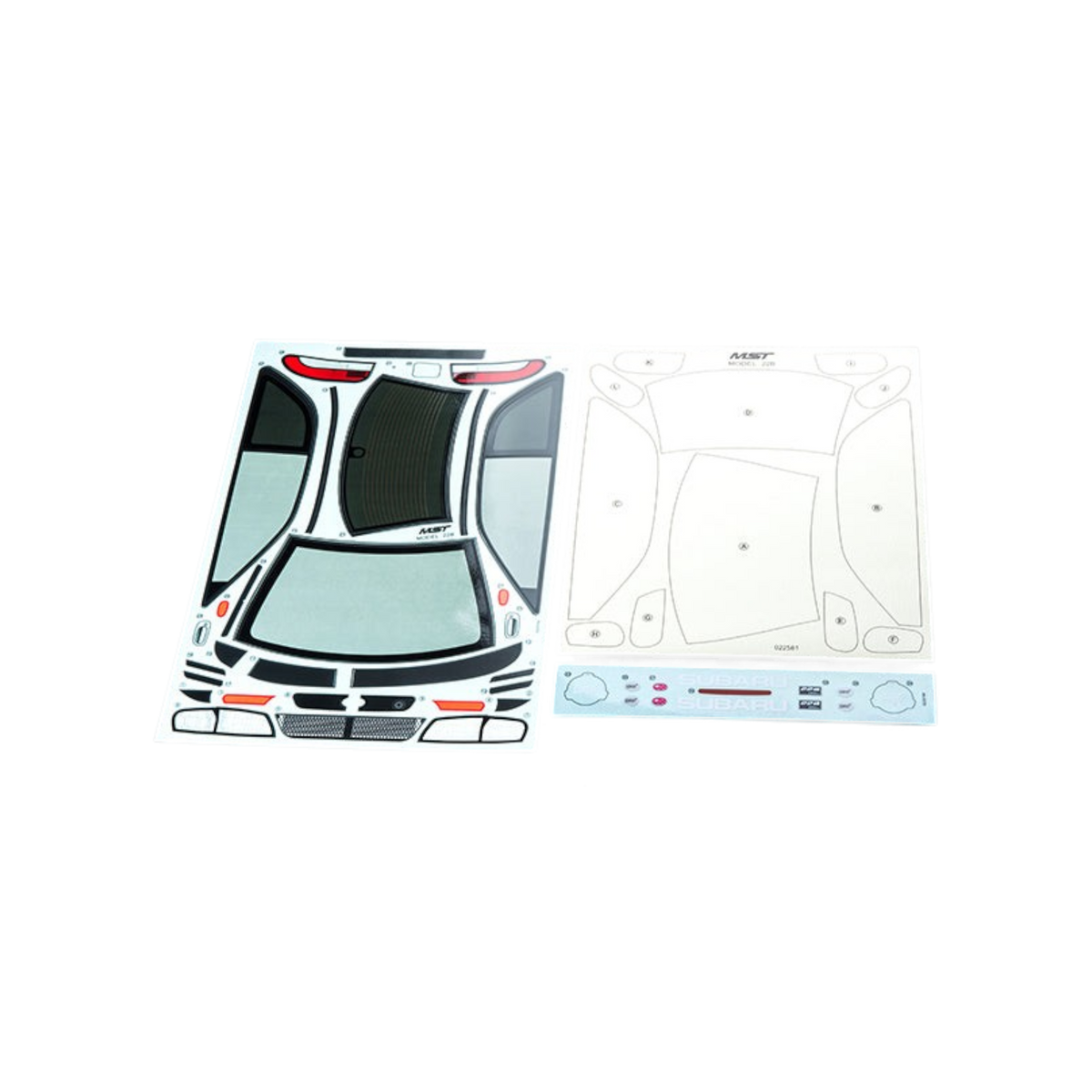 Planche d'autocollants DriftParadiZ pour carrosserie MST 22B 1/10 incluant détails de phares et calandre