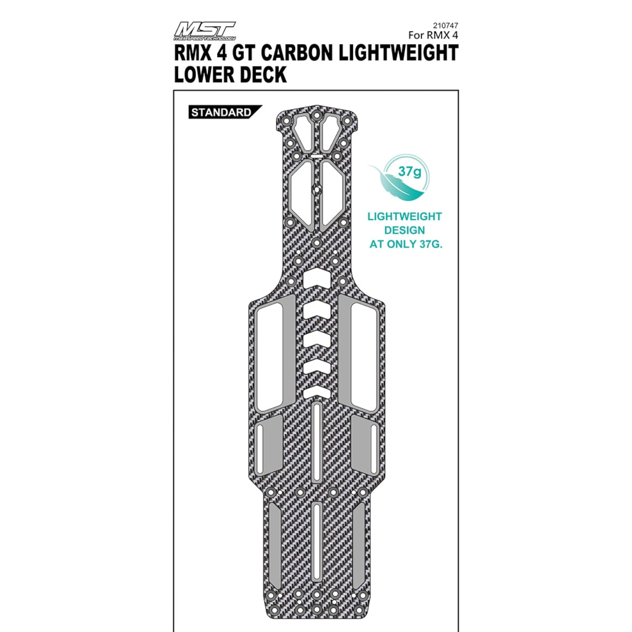 Platine inférieure carbone allégée DriftParadiZ RMX 4 GT de 37g avec design optimisé pour le drift RC