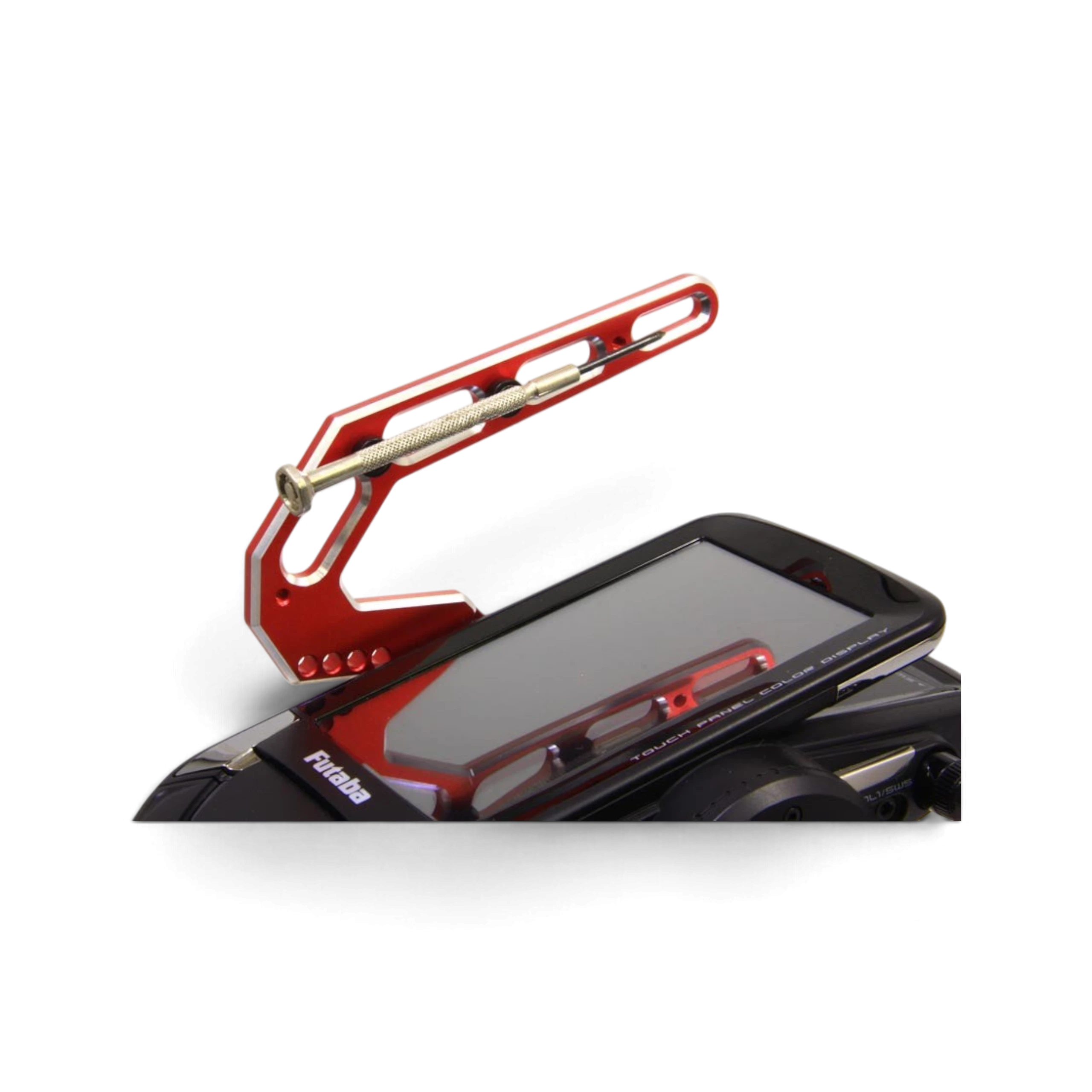 Poignée de transport DriftParadiZ rouge en aluminium pour radio Futaba avec tournevis fixé par aimant