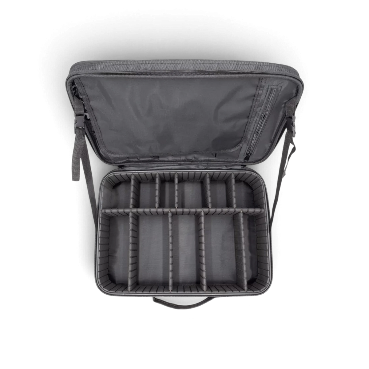 Sac de rangement modulable DriftParadiZ noir pour matériel RC avec compartiments ajustables, vue de dessus ouverte