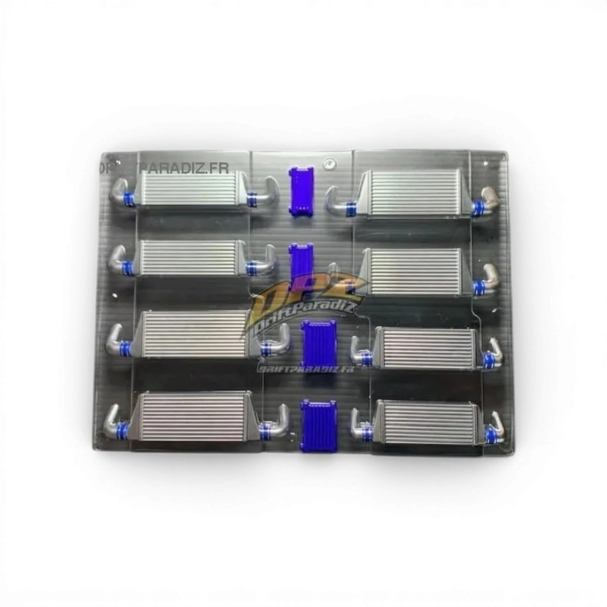 Ensemble d'intercooler en polycarbonate léger pour drone, personnalisé par Pandora RC, avec détails visibles en noir et transparent.