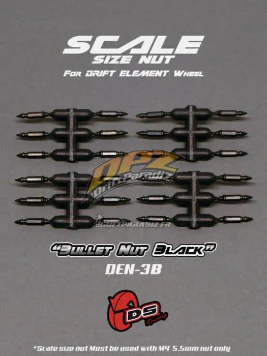 Goujons faux "Bullet" noirs pour jantes DS Racing, pièces de roues pour personnalisation et style sportif.