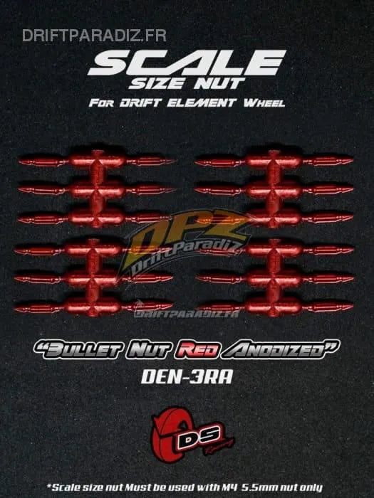 Goujons faux "Bullet" rouge anodisé pour jantes DS Racing, accessoires pour roues de voitures sportives.