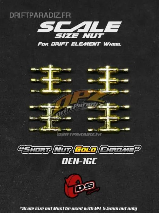 Goujons courts en or chrome pour jantes DS Racing, accessoires pour roues de voiture, finition élégante et brillante.