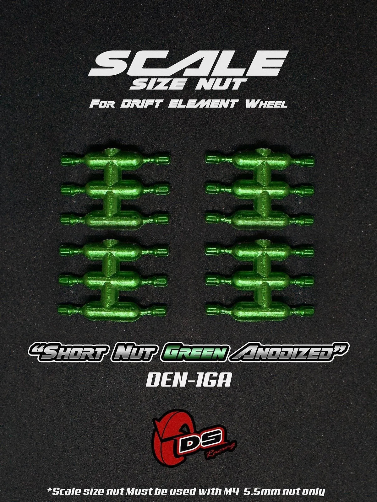 Goujons courts en vert anodisé pour jantes, pièce DS Racing, roues de voiture, finition élégante et durable.