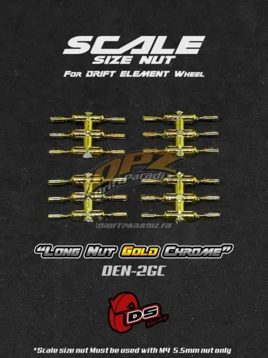 Goujons longs en or chromé pour jantes de roues DS Racing, style faux goujons pour personnalisation de véhicule.