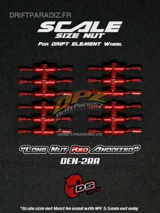 Goujons faux longs rouges anodisés chrome pour jantes DS Racing, pièces de roue pour véhicules de drift et tuning.
