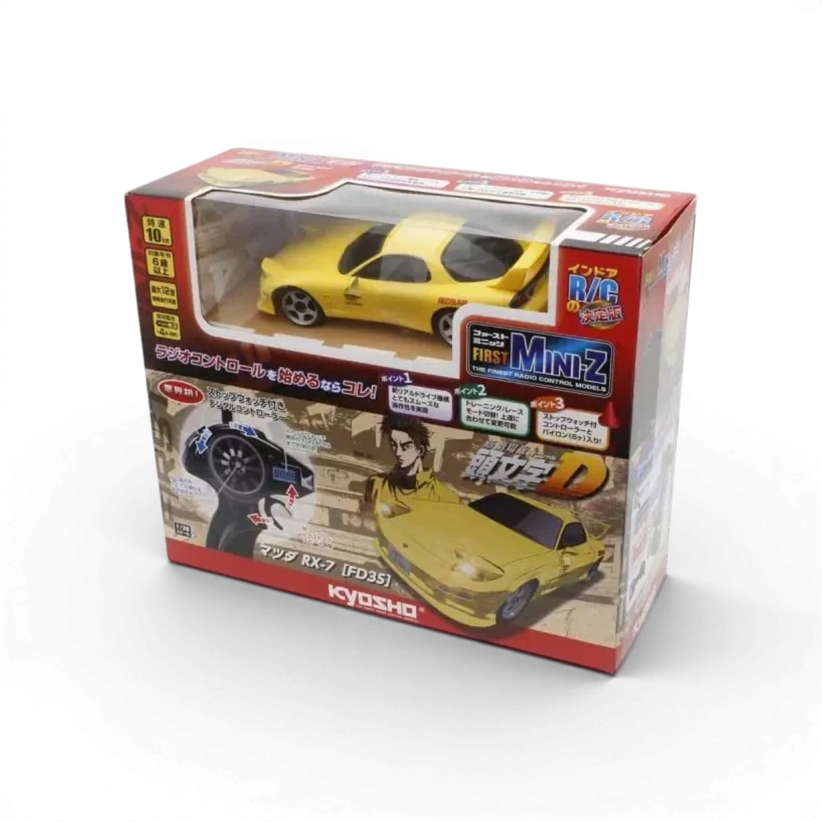 Carrosserie Kyosho Mini-Z 1:28 Mazda RX-7 FD3S Initial D, modèle réduit de voiture de course, vue de face.