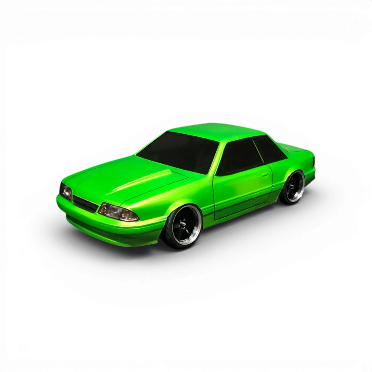 Carrosserie Ford Mustang Notch en plastique pour voiture RC Aplastics RC, détail de la carrosserie rouge avec finitions précises.