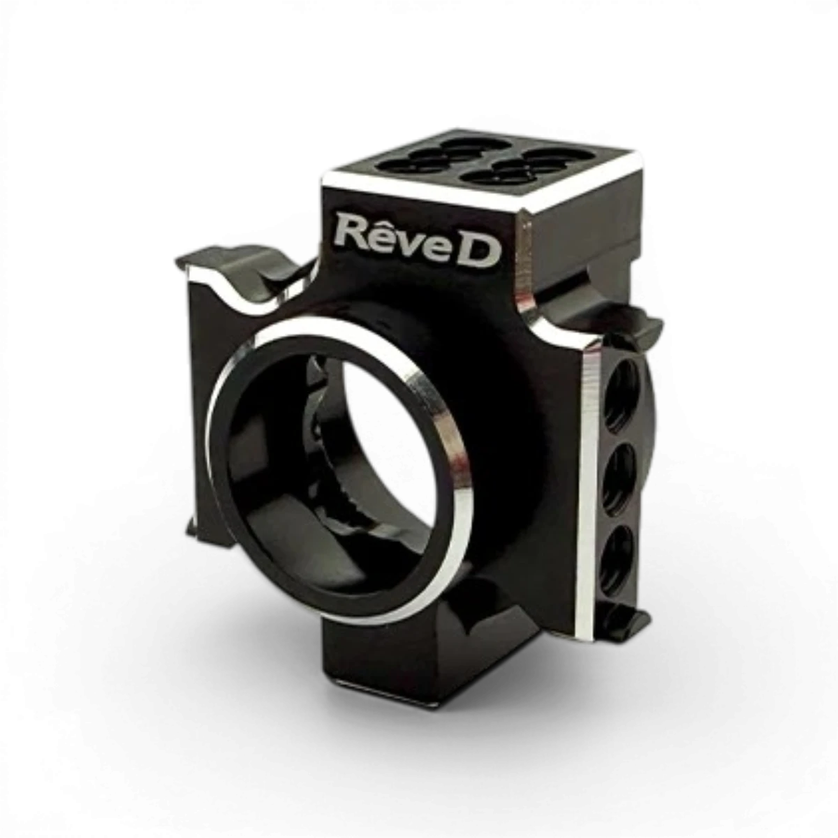 Fusée arrière gauche pour voiture RC Drift Team Reve D, pièce de rechange en plastique noir avec détails techniques.