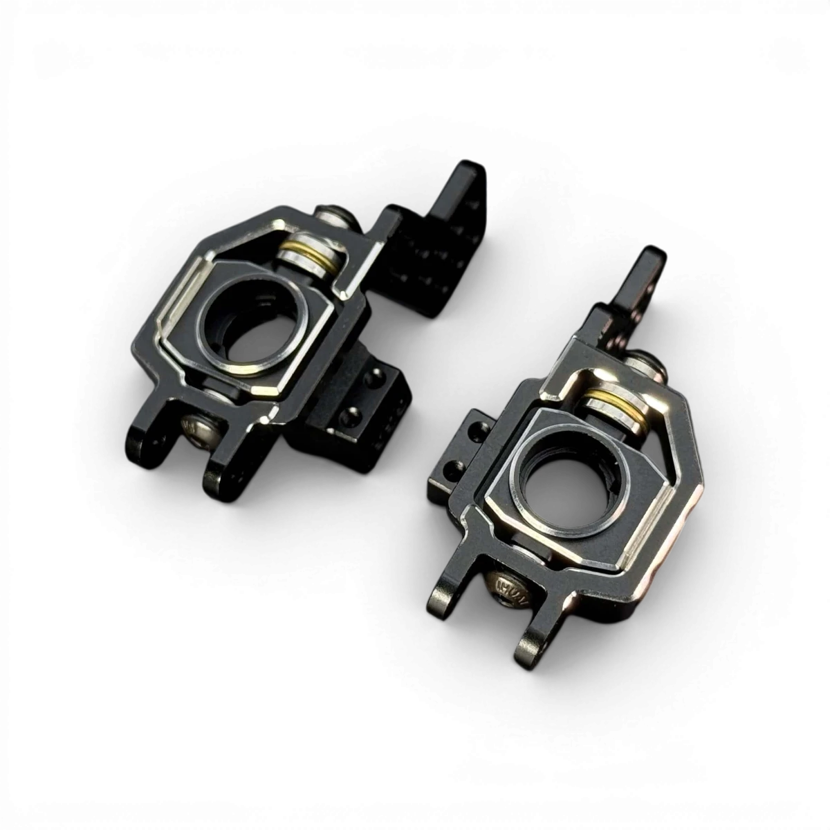 Fusées arrière en aluminium réglables pour voiture RC, marque TEAM AD, avec composants métalliques et fixation ajustable visible.