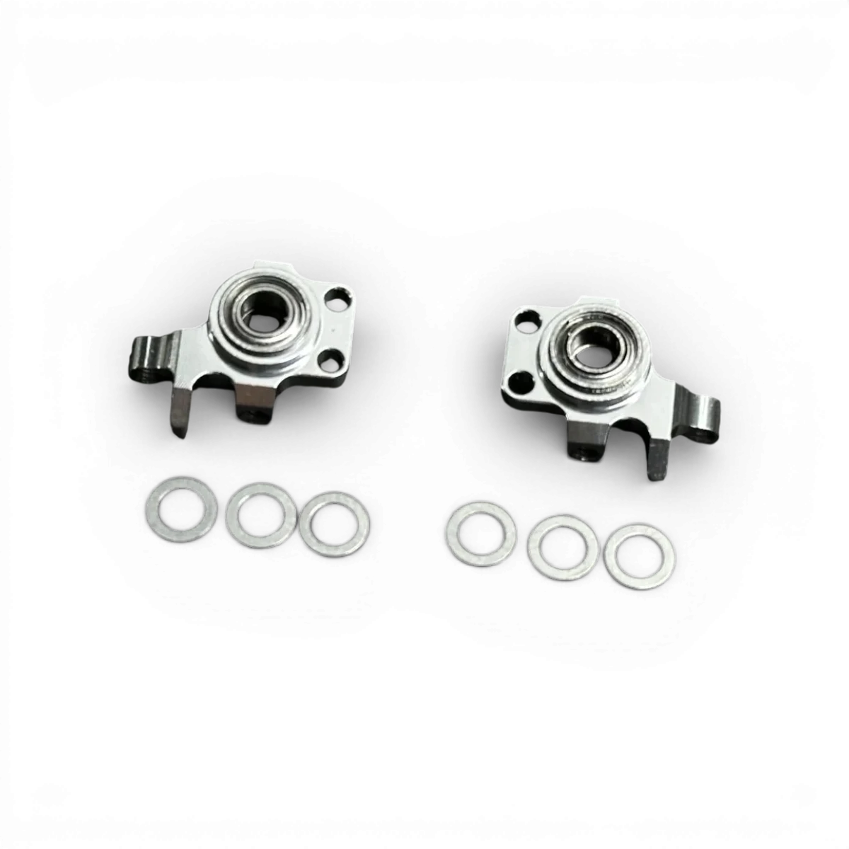 Fusées avant en aluminium RTS RhinoRacing pour voiture RC, pièces détachées légères et robustes, visibles sur l'image.
