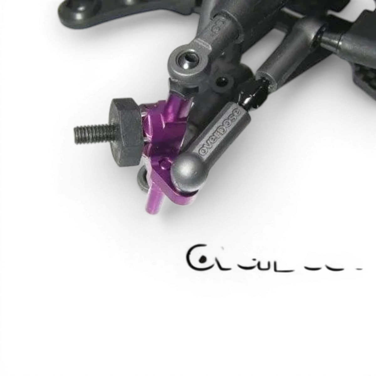 Fusées en aluminium violet pour série Galm, pièces détachées Overdose ES, visibles sur fond neutre.