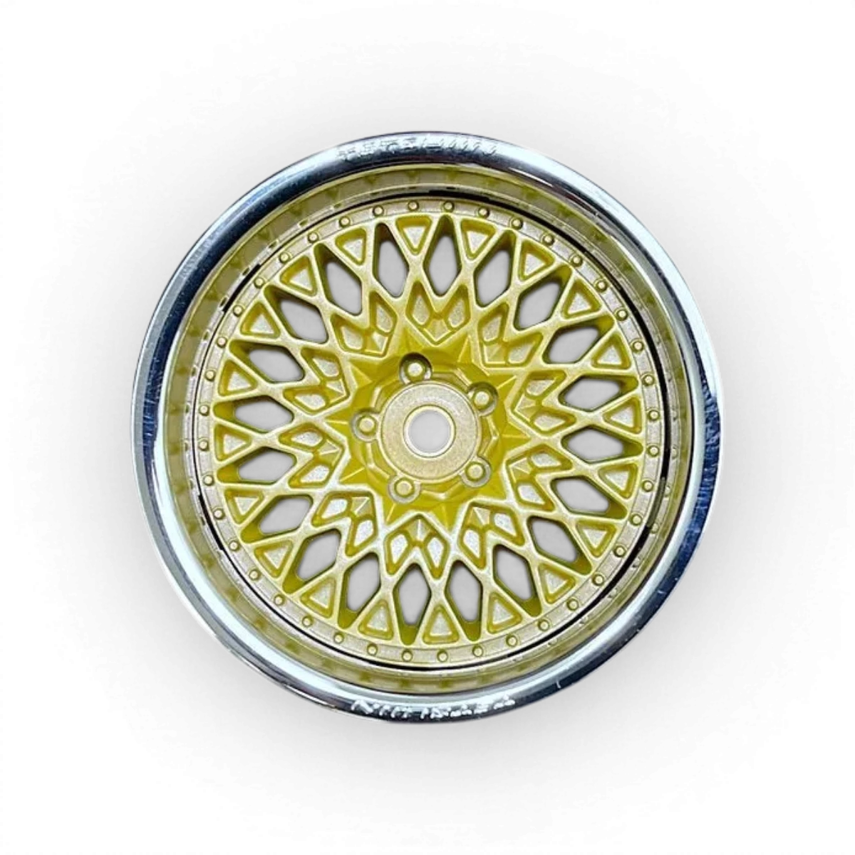 Roues Tetsujin GranSeeker Chrome/Or avec finition brillante et détails élégants, vues de face.