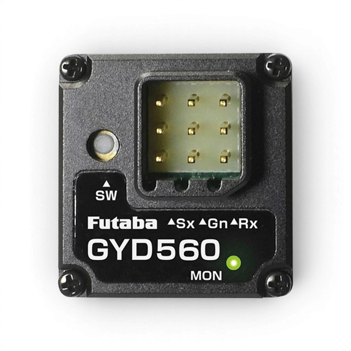 Gyro drift Futaba GYD560, appareil électronique avec gyroscope pour stabilisation, montré en gros plan.