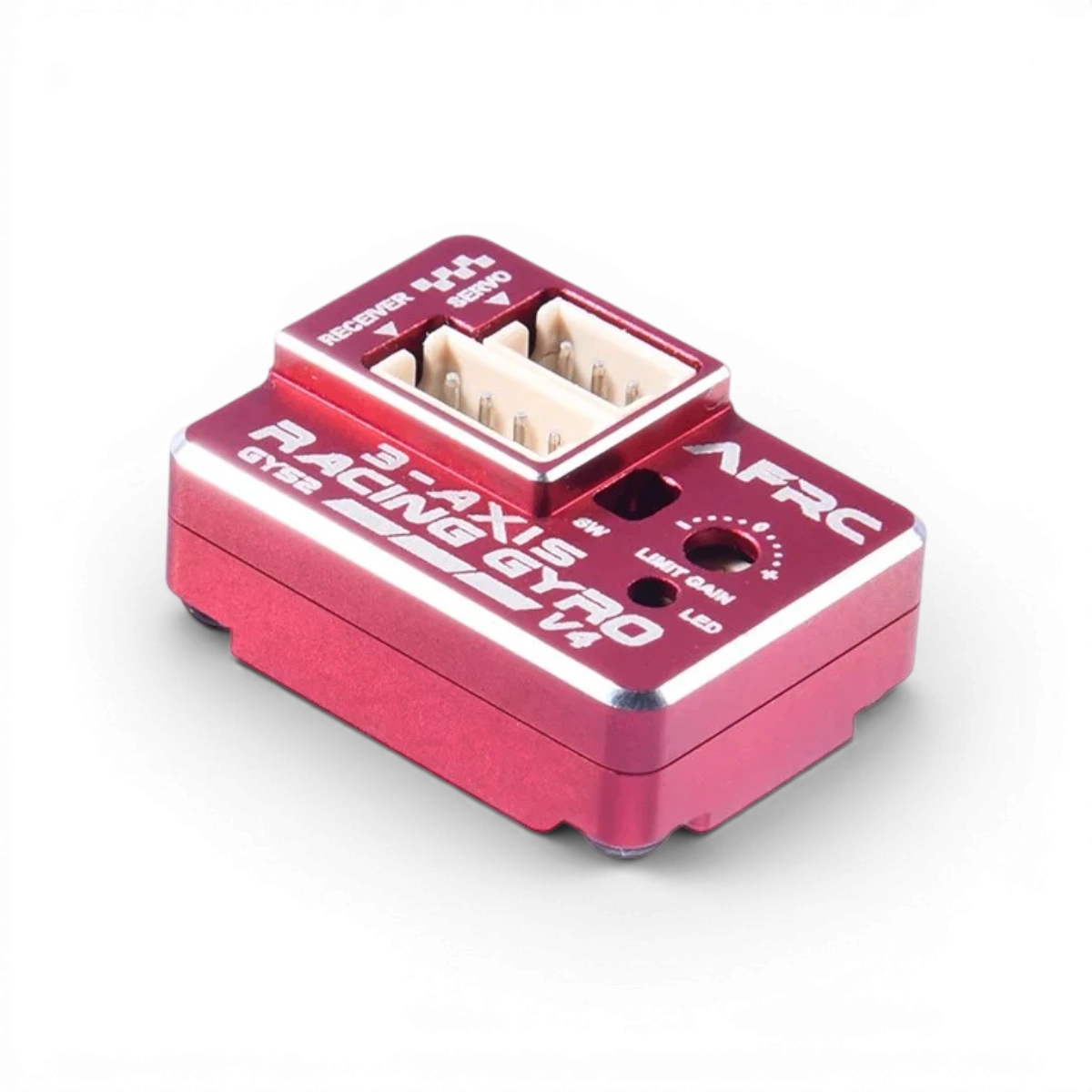Gyro mini drift AFRC GYS-2 V4, un gyroscope électronique compact pour pilotage précis en drift, en position de fonctionnement.