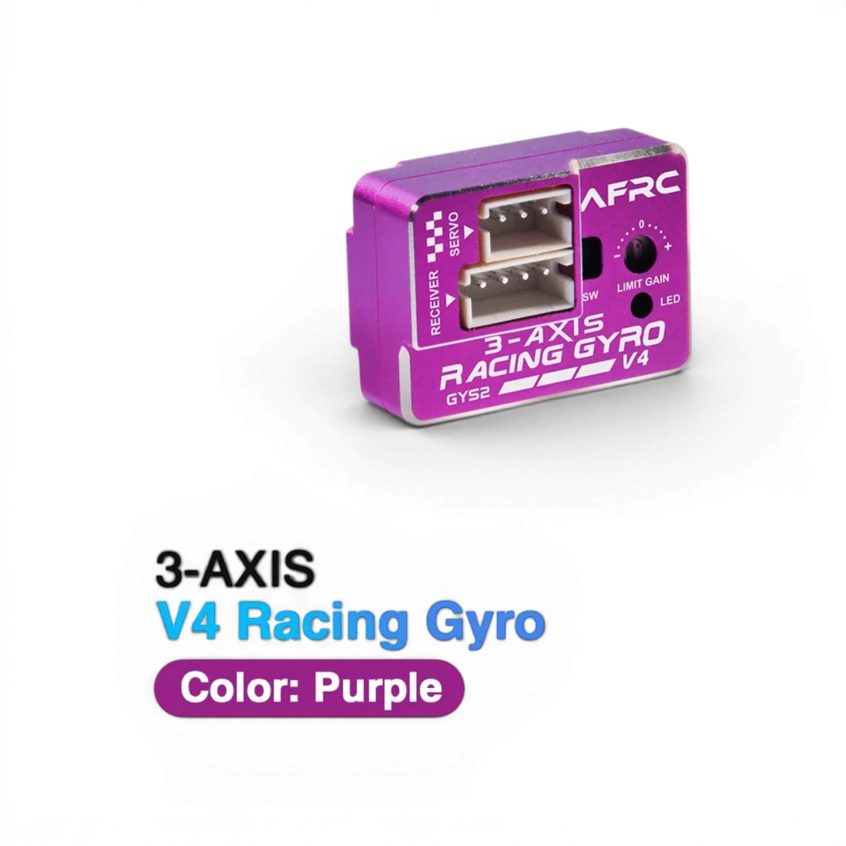 Gyro mini drift AFRC GYS-2 V4, dispositif électronique pour drifts, montrant le gyro compact et ses réglages.