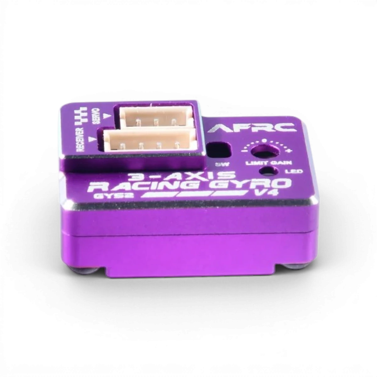 Gyro mini drift AFRC GYS-2 V4, électronique pour voiture RC, montrant le gyro compact en action sur un véhicule.