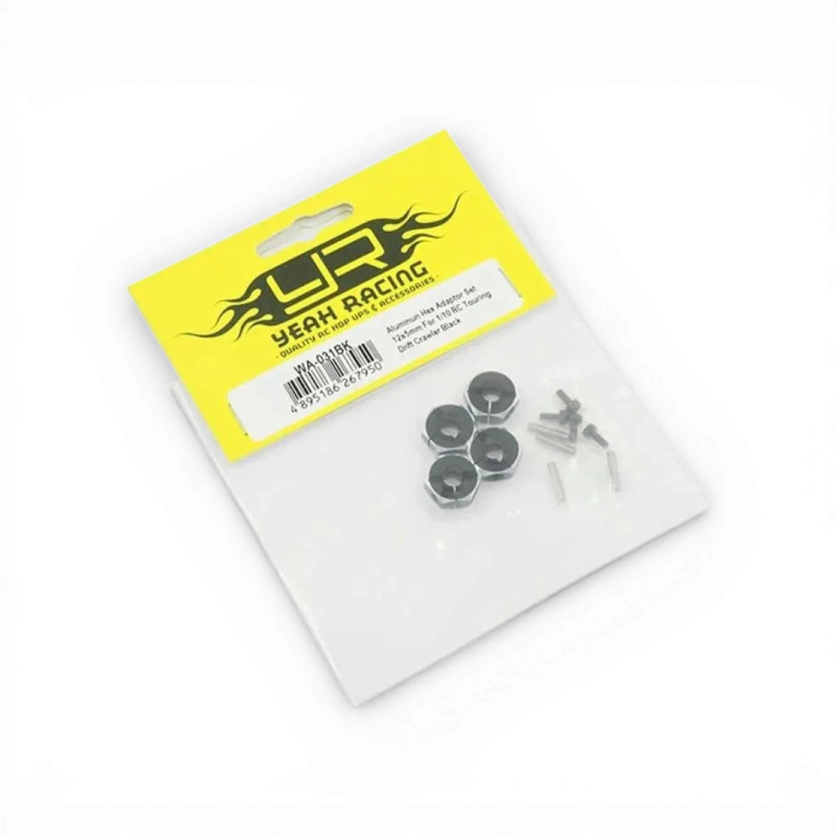 Hexagones en aluminium noir de 12x5mm de Yeah Racing, vue en gros plan avec surface lisse et détails précis.