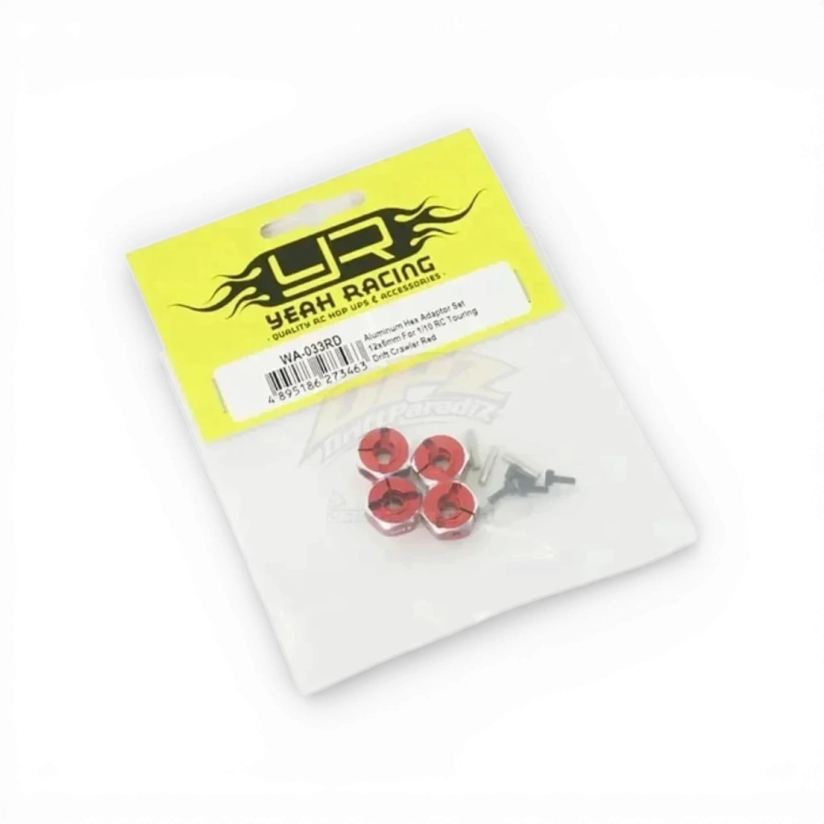 Hexagones en aluminium rouge 12x6mm de Yeah Racing, détail de la surface et couleur vive.