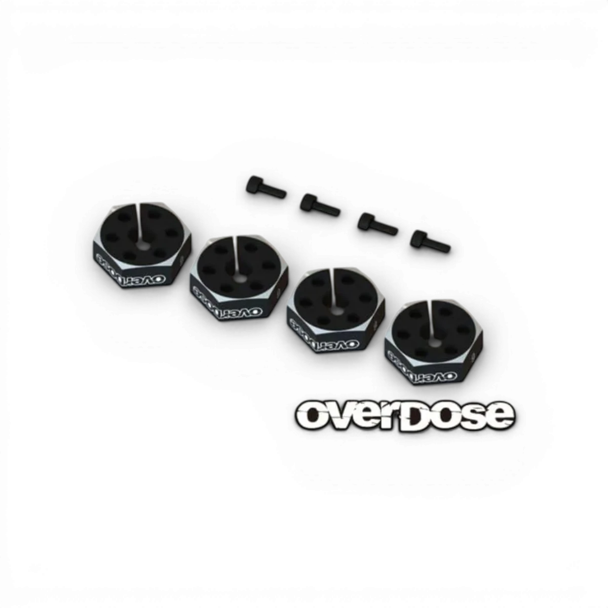 Hexagones en aluminium de 6 mm, lot de 4 pièces, pièces détachées de la marque Overdose, visibles sur une surface.