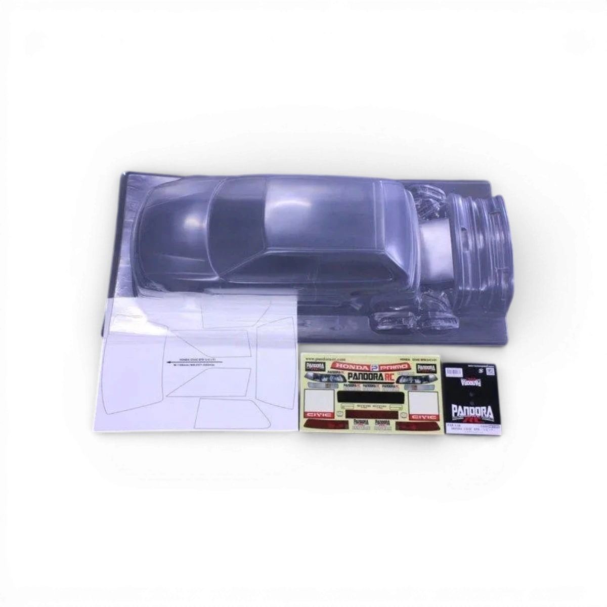 Carrosserie pour Honda Civic EF9 Pandora RC, pièce de rechange en plastique avec détails réalistes, vue de face.