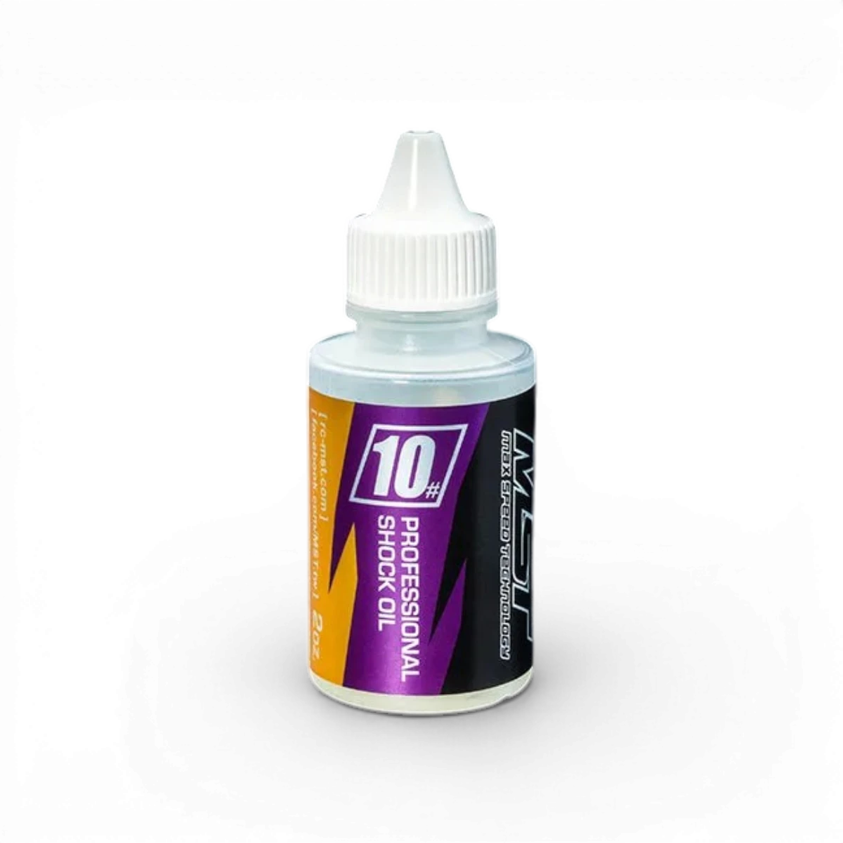 Huile minérale 10 de Max Speed Technology, accessoire pour entretien de véhicules, bouteille claire avec étiquette bleue.
