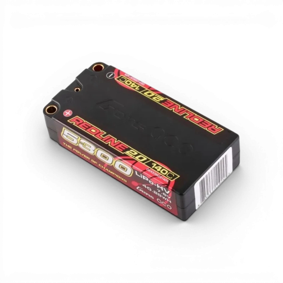 Batterie Lipo GensAce Redline 2.0 Shorty 2S HV 7,6V 140C pour électronique, haute performance et capacité de 5300mAh