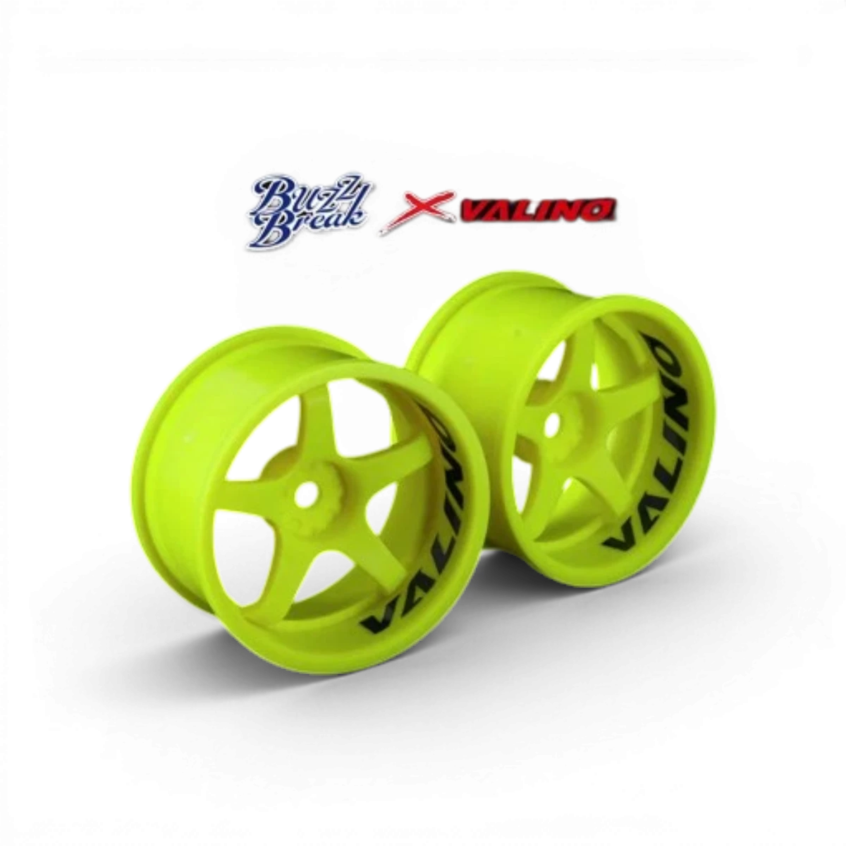 Jante BuzzBreak R-SPEC Gokutan 30 mm offset fluo, roue en alliage avec design sportif, vue de face.