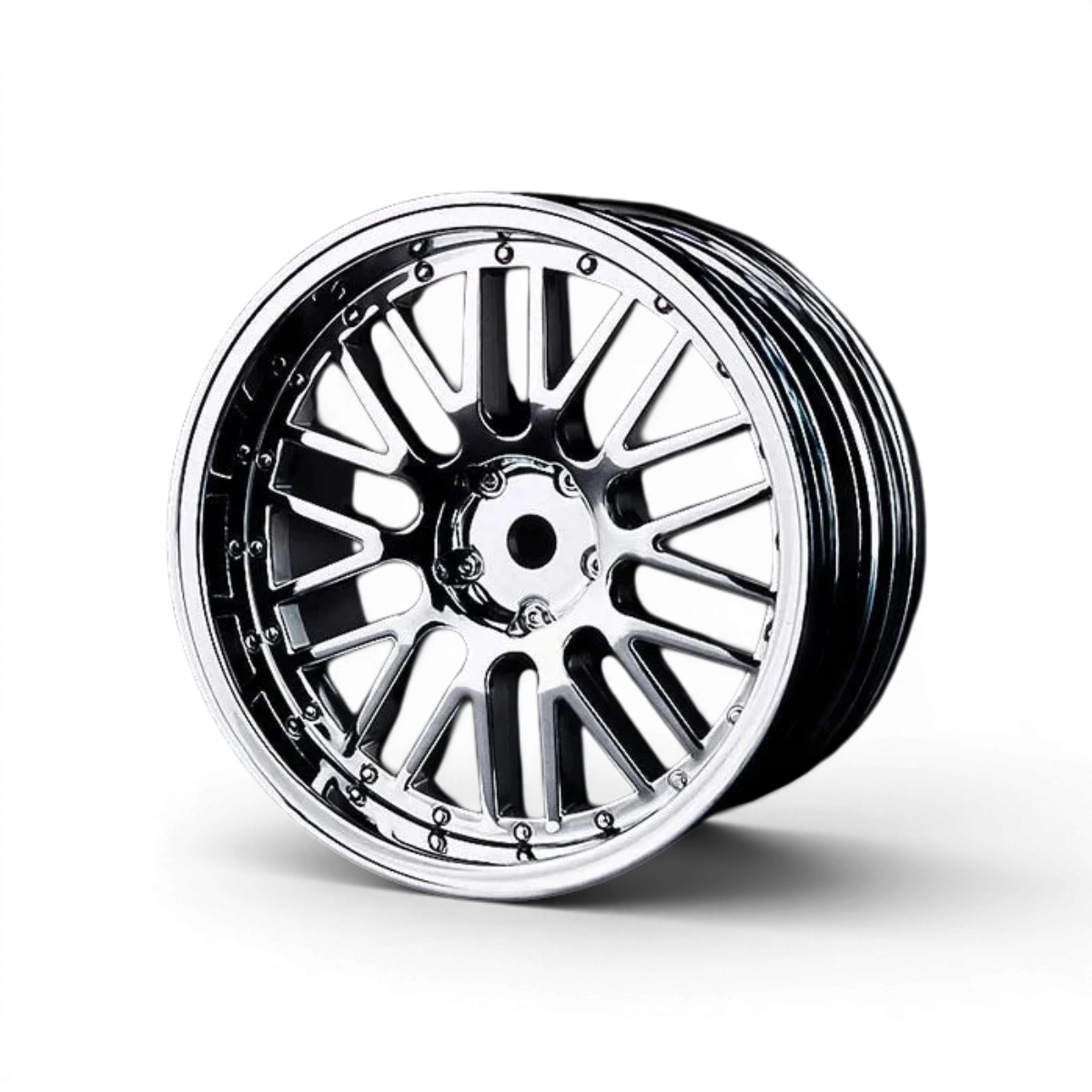 Jantes Max Speed Technology 10 rayons, 2 nervures, finition chrome, pour voitures de sport, vue de face.