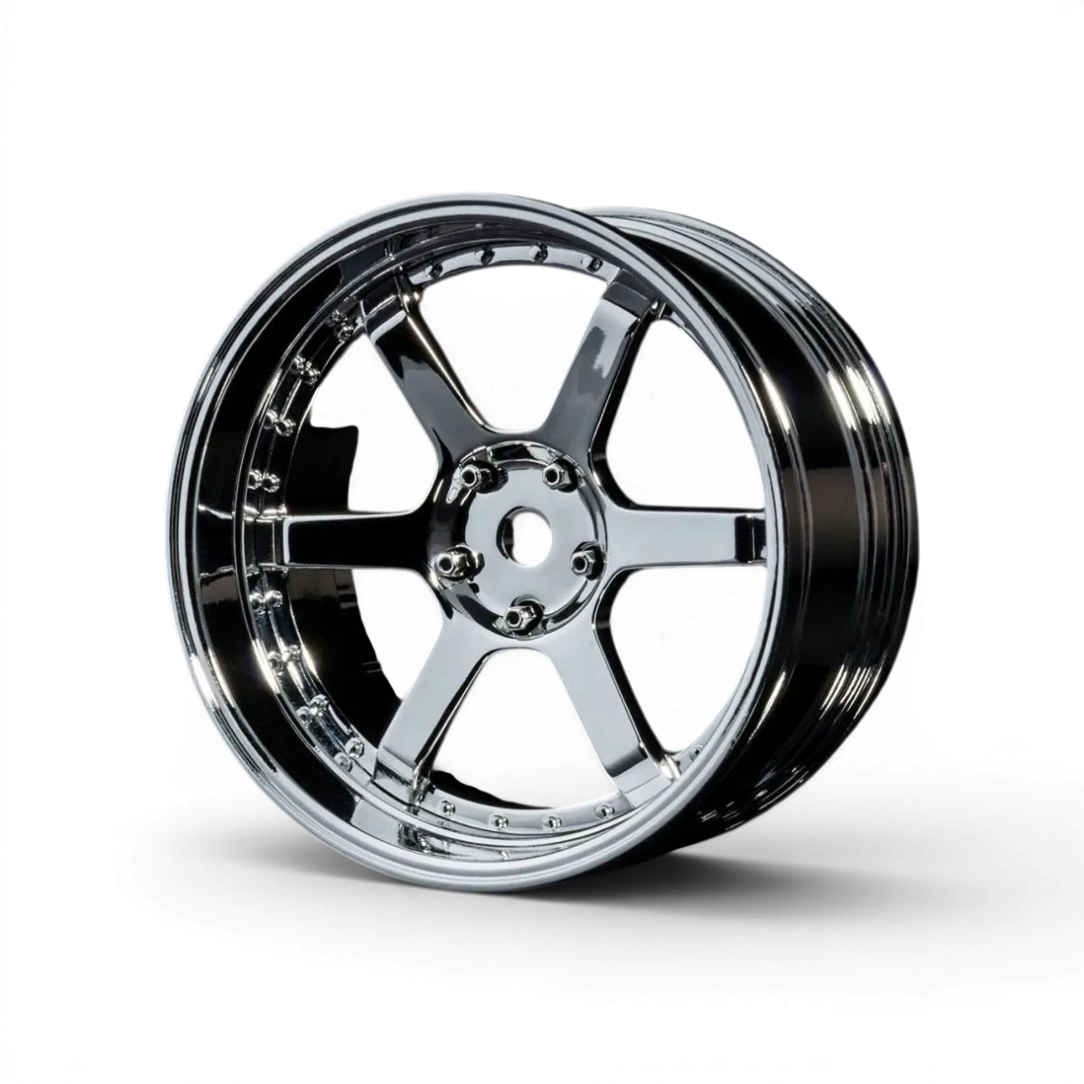 Jantes Max Speed Technology 106 avec décalage réglable en chrome, montées sur une voiture, finition brillante et élégante