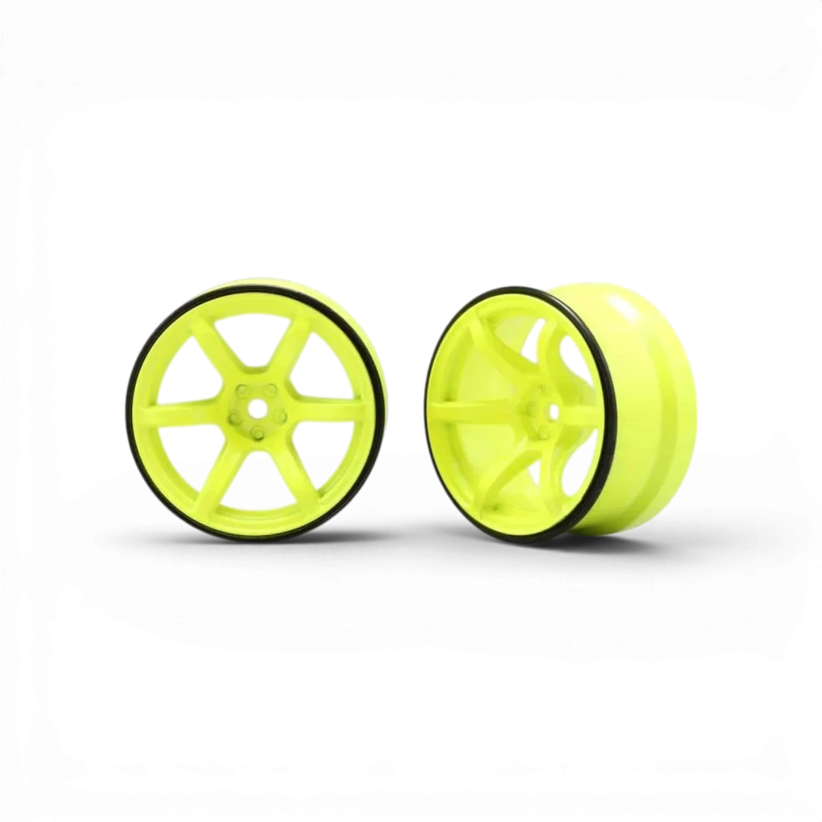 Jantes 6 branches HIGH TRACTION OFFSET 6 jaune fluo pour roues Team Yokomo, design robuste et coloré pour véhicules RC.