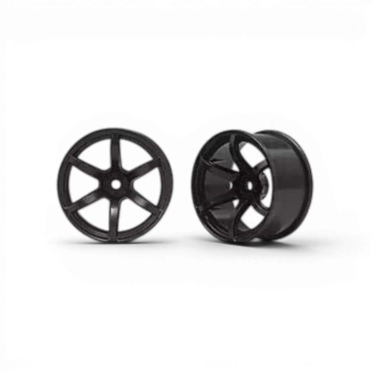 Jantes 6 branches Racing Performer Offset 6 noir de Team Yokomo pour voitures de drift, visibles en gros plan.