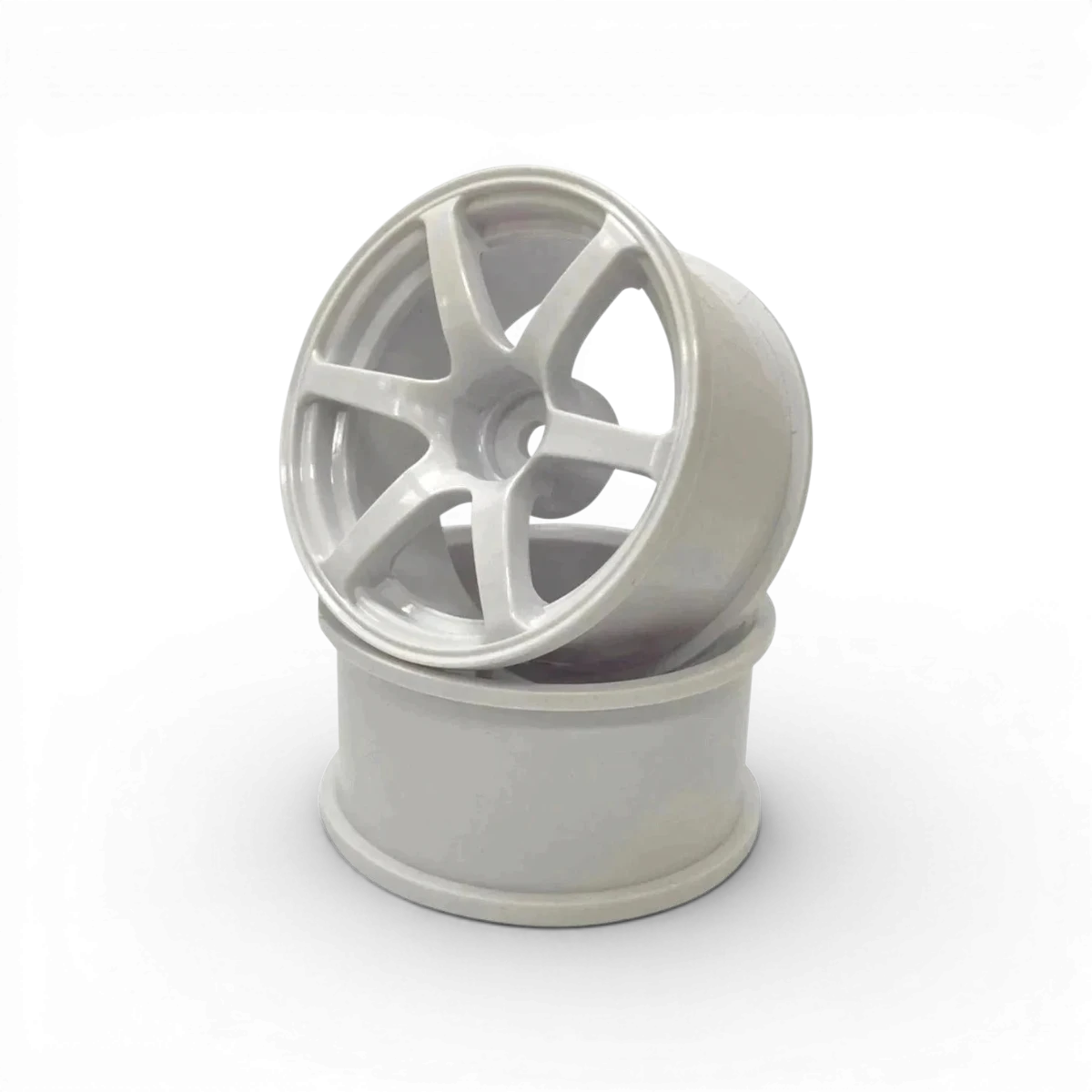 Jantes AVS T6 blanches de Mikuni Factory, roues en alliage avec offset+7, vue de face sur fond neutre.