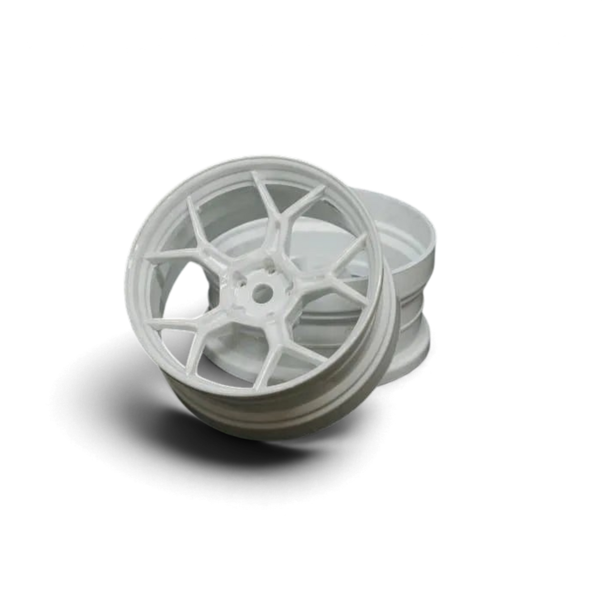 Jantes drift Feathery blanches brillantes pour véhicules RC, lot de 2 avec +6mm, marque DS Racing, design léger et aérodynamique.