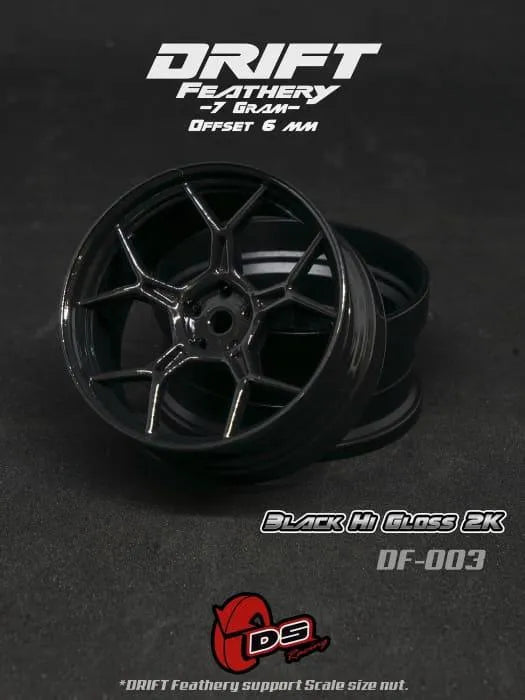 Jantes drift Feathery (2pcs) - Noir brillant - +6mm - DS Racing - DriftParadiZ
