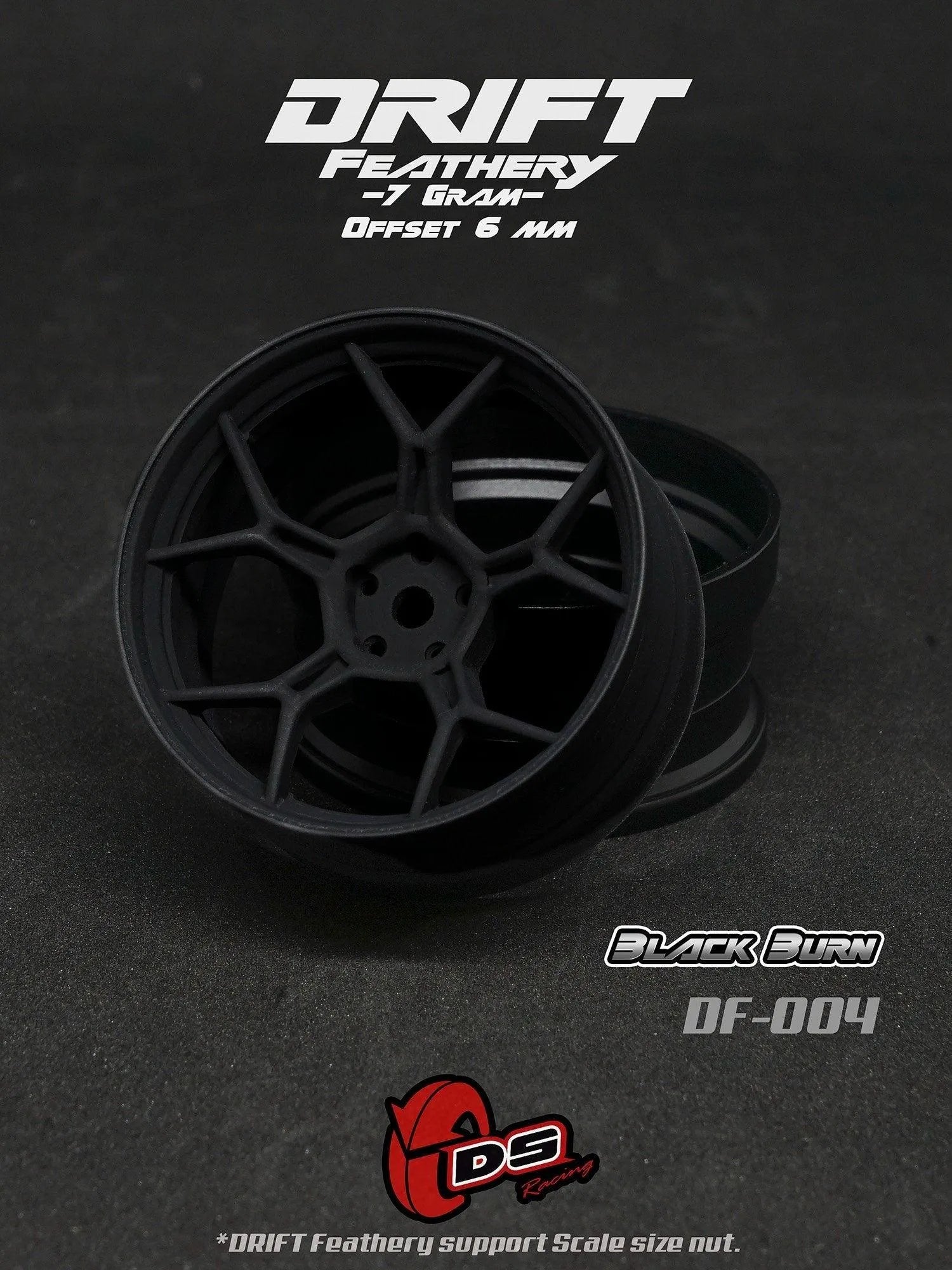 Jantes drift Feathery (2pcs) - Noir mat - +6mm - DS Racing - DriftParadiZ