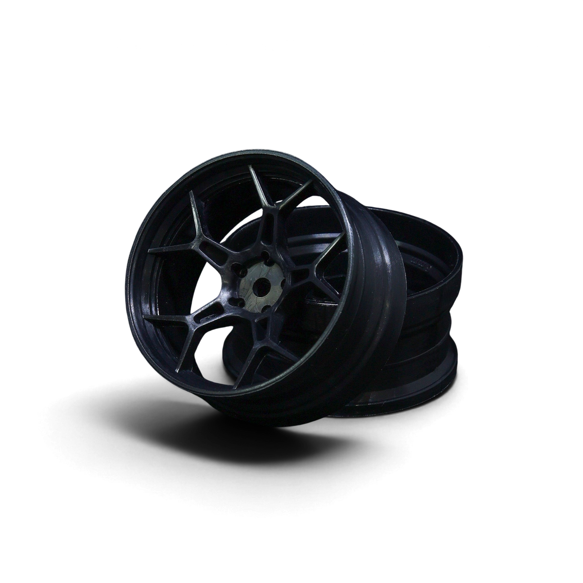 Jantes drift Feathery DS Racing noires, 2 pièces, super soft, +6mm, pour voitures RC, visibles en image.