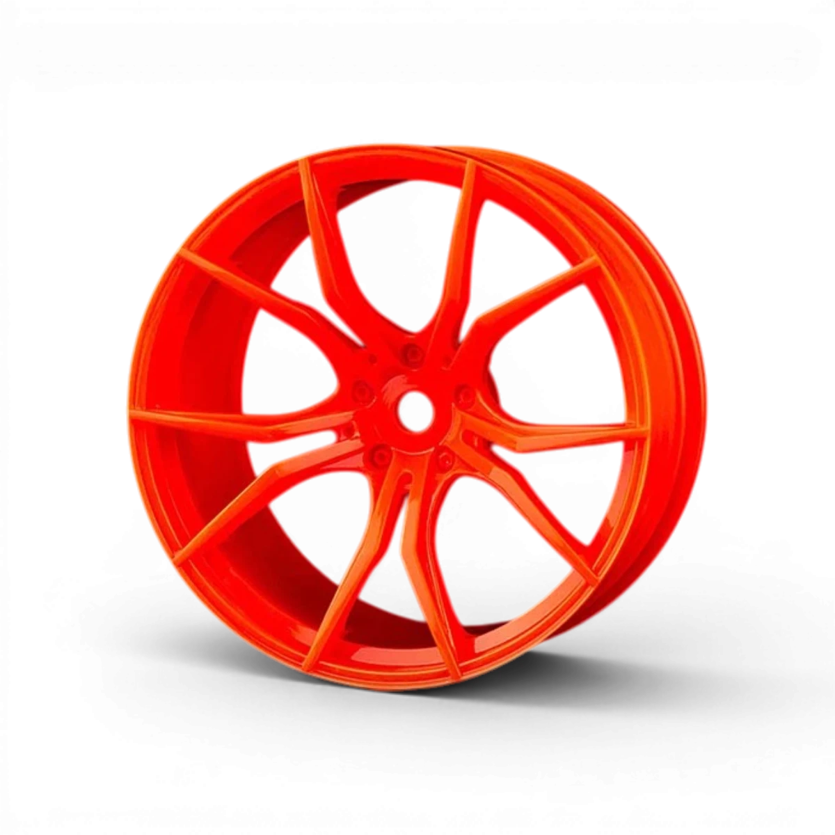 Jantes FX +5 oranges de Max Speed Technology, roues en alliage avec design orange vif, pour voiture de course.