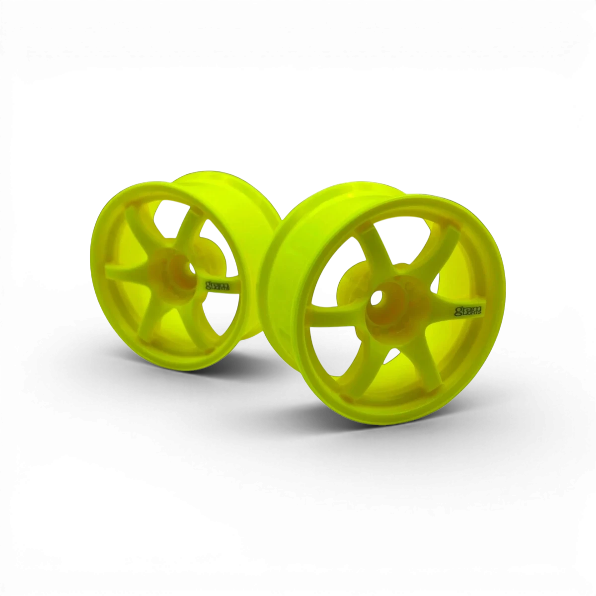 Jantes Gram LIGHTS 57D +6 en jaune, roues de haute performance de la marque Custom lab's, visibles en détail.
