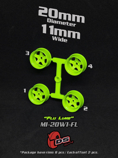 Jantes Lime citron vert Mini Z W - 20mm - 11mm - Ds racing