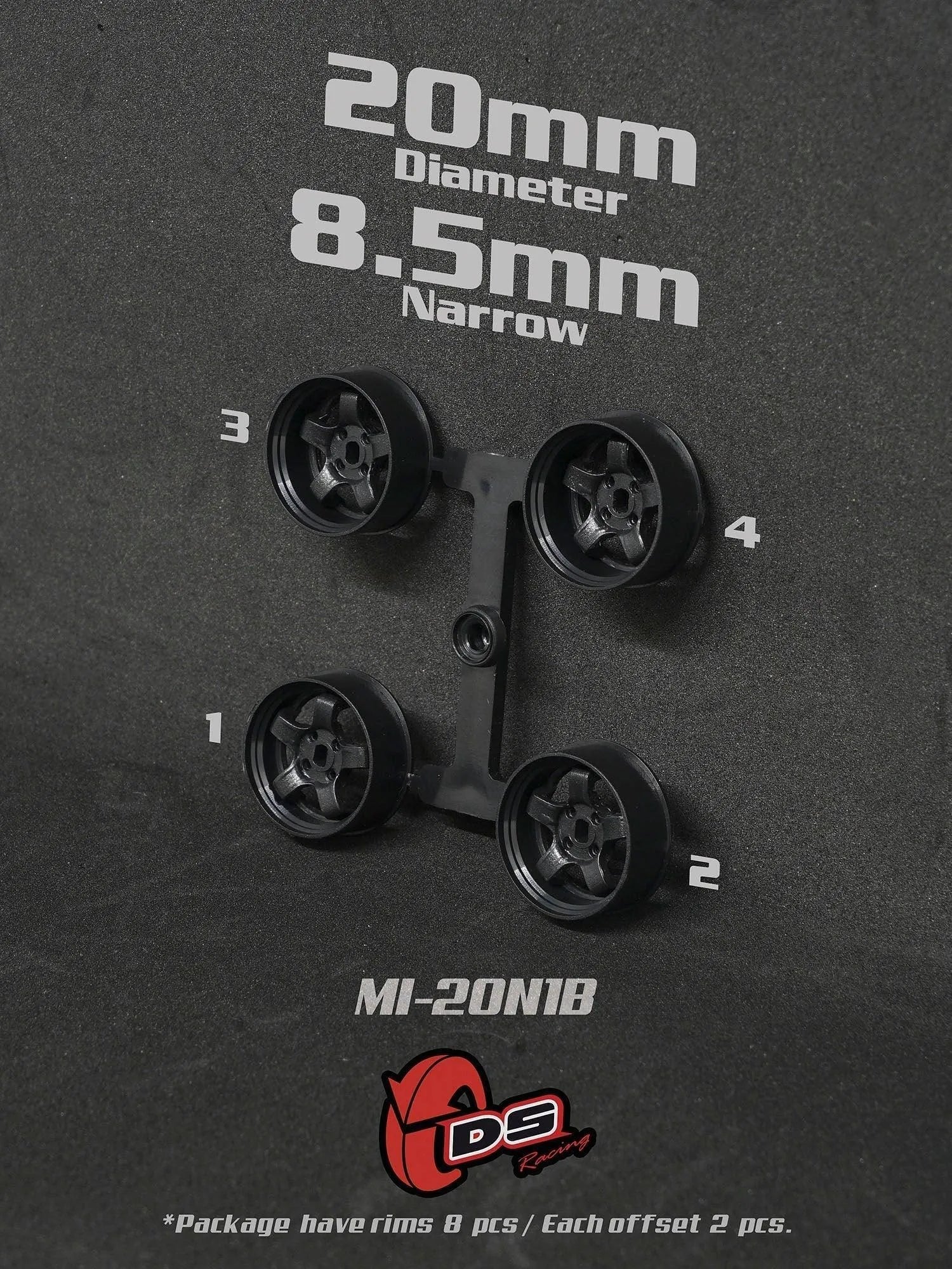 Jantes noires Mini Z N - 20mm - 8.5mm - Ds racing - DriftParadiZ - ds racing - TH MI-20N1B