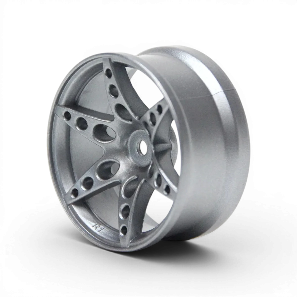 Jantes R1 déport +6mm gris argent pour voiture, design personnalisé par Src Sideways RC, visible en détail dans l'image.
