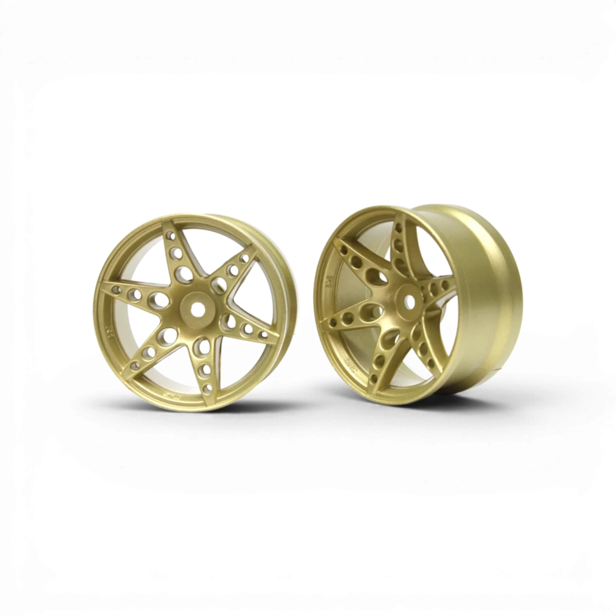 Jantes R1 déport +6mm en or de la marque Src Sideways RC, design personnalisé pour voitures radiocommandées.